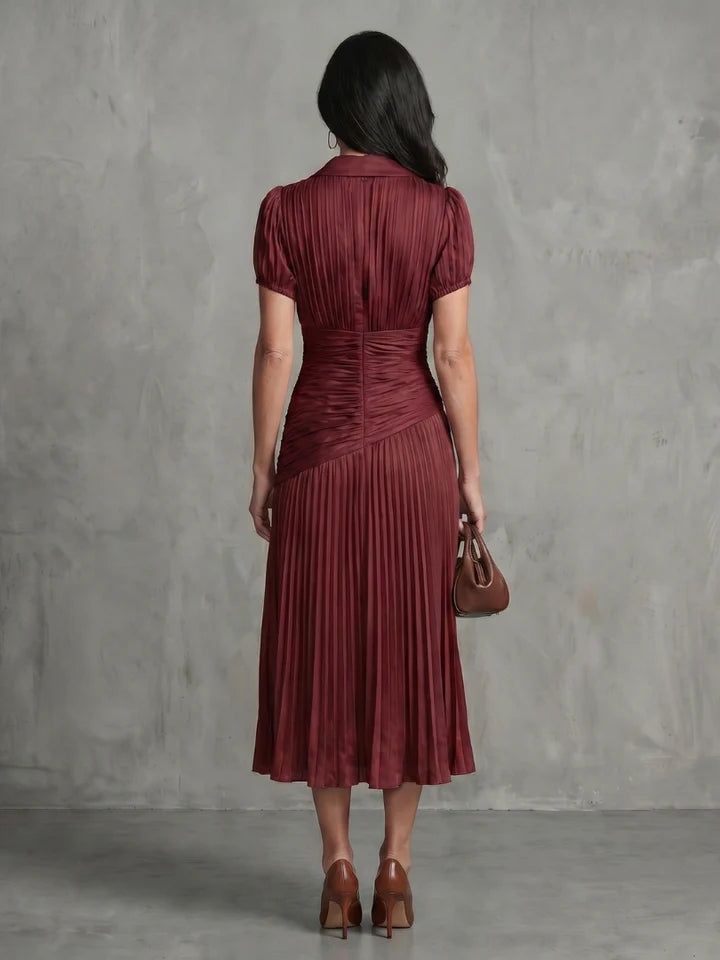 Theodora | Pleated Waistline Stripe Midi Dress